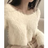 ホワイト | Vネックジャギーニット トップス 長袖 | kirakiraShop