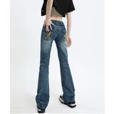 バックロゴ刺繍デニムパンツ フレアデニムパンツ ジーパン | kirakiraShop  | 詳細画像2 