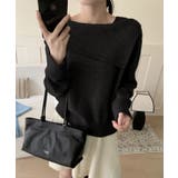 ブラック | アシンメトリーネックデザインニットプルオーバー トップス ニット | kirakiraShop 