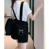 バックリボンカラーデニムショートサロペット 3サイズ 体型カバー | kirakiraShop | 詳細画像3