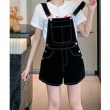 バックリボンカラーデニムショートサロペット 3サイズ 体型カバー | kirakiraShop | 詳細画像7