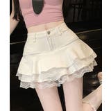ティアード裾レースデニムミニスカートパンツ 3サイズ ボトムス | kirakiraShop | 詳細画像4