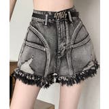 ブラック | ベルト付きダメージデニムショートパンツ ボトムス ハーフパンツ | kirakiraShop 