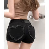 ブラック | ハートショートデニムパンツ ボトムス コットンデニム | kirakiraShop 