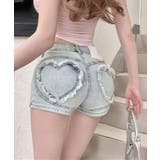 ライトブルー | ハートショートデニムパンツ ボトムス コットンデニム | kirakiraShop 