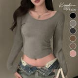 Uネック無地クロップド長袖Tシャツ トップス カットソー | kirakiraShop  | 詳細画像1 