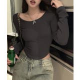 Uネック無地クロップド長袖Tシャツ トップス カットソー | kirakiraShop  | 詳細画像15 