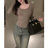 Uネック無地クロップド長袖Tシャツ トップス カットソー | kirakiraShop  | 詳細画像24 