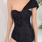 ブラックドット | ワンショルダーツイストワンピース 3サイズ スイムウェア | kirakiraShop