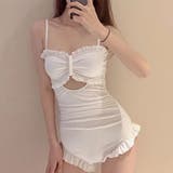 ホワイト | フリルリブワンピース 3サイズ 水着体型カバー | kirakiraShop