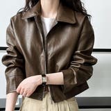 ブラウン | フェイクレザージップジャケット アウター 羽織り | kirakiraShop