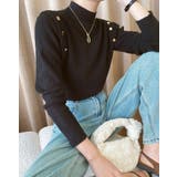 メタルボタンフレンチスリーブタートルニット トップス ニット | kirakiraShop  | 詳細画像4 