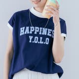 ネイビー | モックネックフレンチロゴTシャツ トップス カットソー | kirakiraShop 