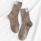 ベージュ | レタリングラベルリブソックス 小物 靴下 | kirakiraShop 