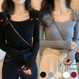 タックデザインスクエアネックニットトップス トップス リブニット | kirakiraShop | 詳細画像1