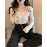 タックデザインスクエアネックニットトップス トップス リブニット | kirakiraShop | 詳細画像10