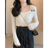 タックデザインスクエアネックニットトップス トップス リブニット | kirakiraShop | 詳細画像12