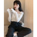 タックデザインスクエアネックニットトップス トップス リブニット | kirakiraShop | 詳細画像13