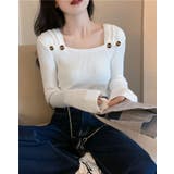 タックデザインスクエアネックニットトップス トップス リブニット | kirakiraShop | 詳細画像15