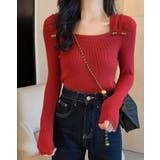 タックデザインスクエアネックニットトップス トップス リブニット | kirakiraShop | 詳細画像17