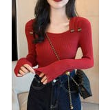 タックデザインスクエアネックニットトップス トップス リブニット | kirakiraShop | 詳細画像18