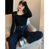 タックデザインスクエアネックニットトップス トップス リブニット | kirakiraShop | 詳細画像2