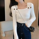 ホワイト | タックデザインスクエアネックニットトップス トップス リブニット | kirakiraShop