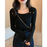 タックデザインスクエアネックニットトップス トップス リブニット | kirakiraShop | 詳細画像3