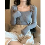タックデザインスクエアネックニットトップス トップス リブニット | kirakiraShop | 詳細画像6