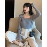 タックデザインスクエアネックニットトップス トップス リブニット | kirakiraShop | 詳細画像7