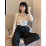 タックデザインスクエアネックニットトップス トップス リブニット | kirakiraShop | 詳細画像9