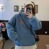 ブルー | ロゴデザインボアフーディー 2サイズ ユニセックス | kirakiraShop
