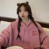 ピンク | ロゴデザインボアフーディー 2サイズ ユニセックス | kirakiraShop