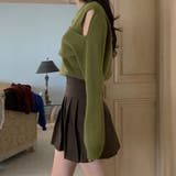 グリーン | ショルダーカットニットトップス トップス ニット | kirakiraShop