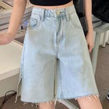 ライトブルー | スリットデニムハーフパンツ 3サイズ ボトムス | kirakiraShop