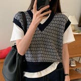 ブラック | 【SHOPLIST限定】幾何学柄ジャガードニットベスト トップス ニットベスト | kirakiraShop 