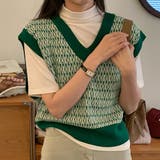 グリーン | 【SHOPLIST限定】幾何学柄ジャガードニットベスト トップス ニットベスト | kirakiraShop 