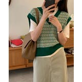 【SHOPLIST限定】幾何学柄ジャガードニットベスト トップス ニットベスト | kirakiraShop  | 詳細画像7 