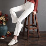 ホワイト | カットオフクロップドフレアデニムパンツ全4色 4サイズ デニムパンツ | kirakiraShop