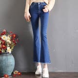 ブルー | カットオフクロップドフレアデニムパンツ全4色 4サイズ デニムパンツ | kirakiraShop