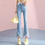 ライトブルー | フロント切替デザインクロップドデニムパンツ 4サイズ ボトムス | kirakiraShop