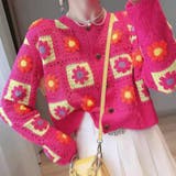 ピンク | 花柄クロシェ編みカーディガン トップス ニットカーデ | kirakiraShop 