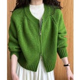 グリーン | モックネックジップニットカーディガン トップス ニット | kirakiraShop