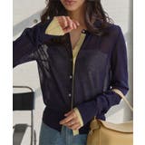 ネイビー×イエロー | バイカラーシアーニットカーディガン［C7757］ ニットカーディガン バイカラー | KOBE LETTUCE