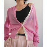 ピンク×ホワイト | バイカラーシアーニットカーディガン［C7757］ ニットカーディガン バイカラー | KOBE LETTUCE