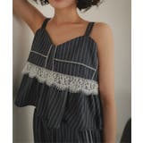 チャコール | レース切替ストライプキャミビスチェ［C7778］ キャミビスチェ レース切替 | KOBE LETTUCE