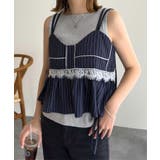 ネイビー | レース切替ストライプキャミビスチェ［C7778］ キャミビスチェ レース切替 | KOBE LETTUCE