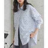 ブルー | 刺しゅうストライプシャツ［C7784］ 刺しゅう ストライプシャツ | KOBE LETTUCE