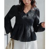 ブラック | シアージャガードVネックペプラムブラウス［C7790］ シアー ペプラムブラウス | KOBE LETTUCE
