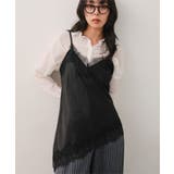 ブラック | サテンレースキャミトップス［C7792］ レースキャミ サテン | KOBE LETTUCE